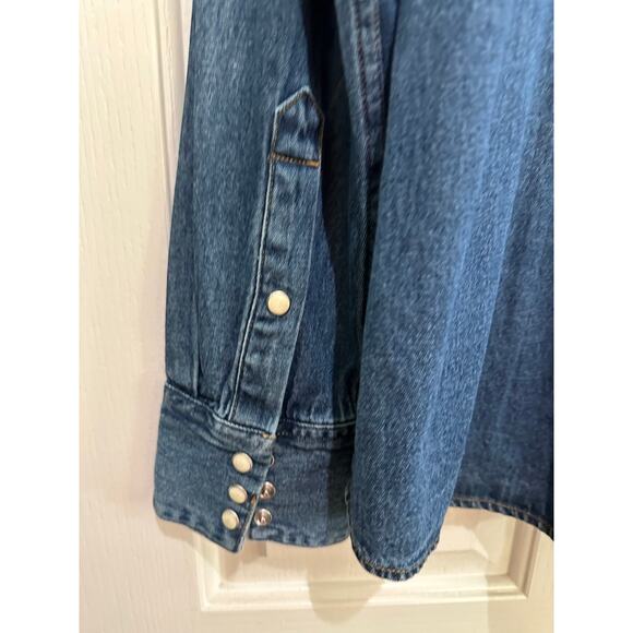 Wrangler 27MW Icons Western Cowboy Pearl Snap Denim Shirt Size Large - Picture 4 of 5